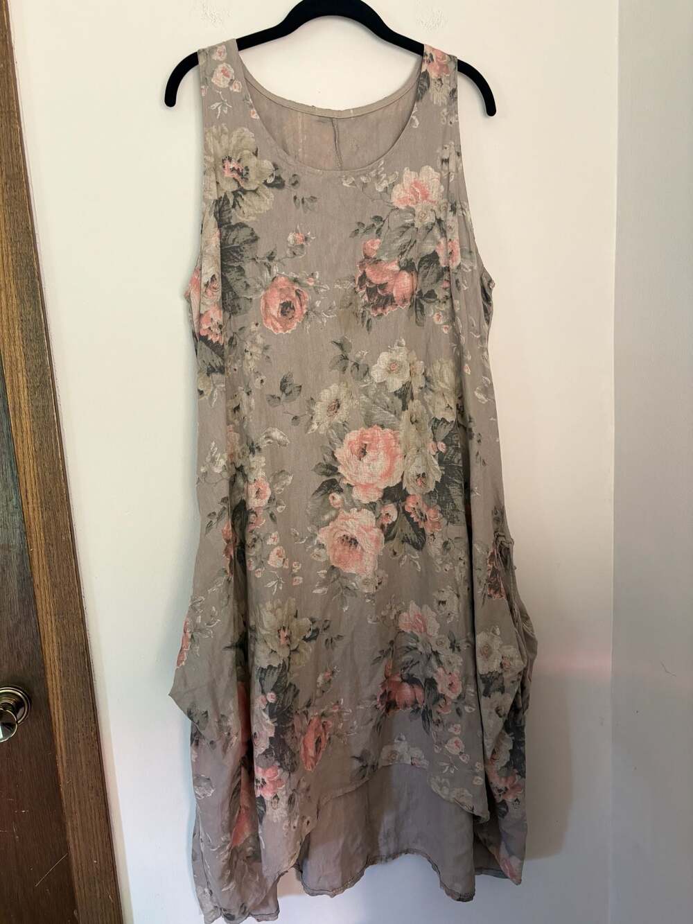 Luigi Moda Women’s Linen Oversized  Prairie Floral Sleeveless Pocket Dress Sz 18